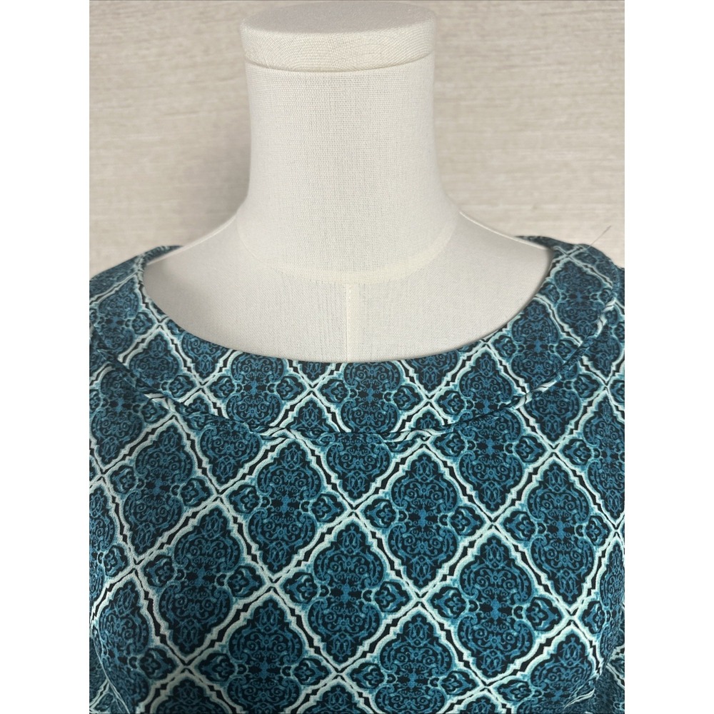 White House Black Market Geometric Print Sheath Dress Medium Blue Teal Career - Picture 2 of 10